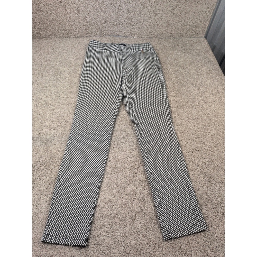 Tommy Hilfiger Womens Black White Houndstooth Pull On Slim Trousers Pant Size 10
